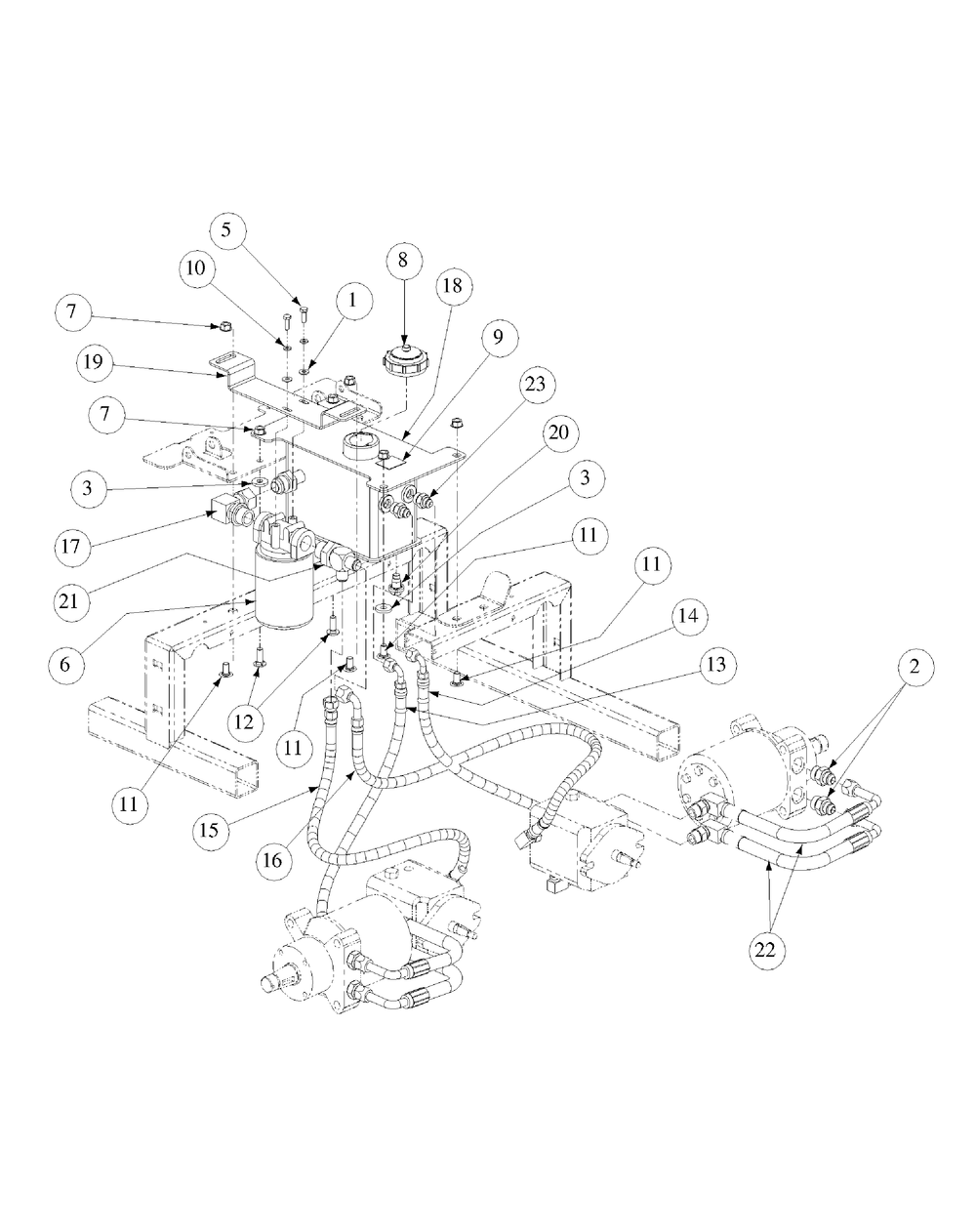 Hydro Tank And Hose Assembly Diagram and Parts List for M72-KW LC-53AB5GFZ750-29HP-DFI-OHV-LC Cub Cadet Lawn Tractor